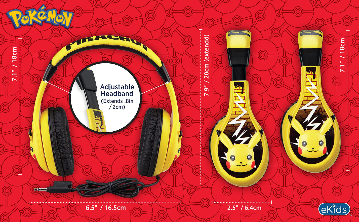 eKids Pokemon Pikachu Wired Kids Headphones, Adjustable, Stereo Sound, 3.5Mm Jack, Tangle-Free, Volume Control, Children's Headband On Ear for School…
