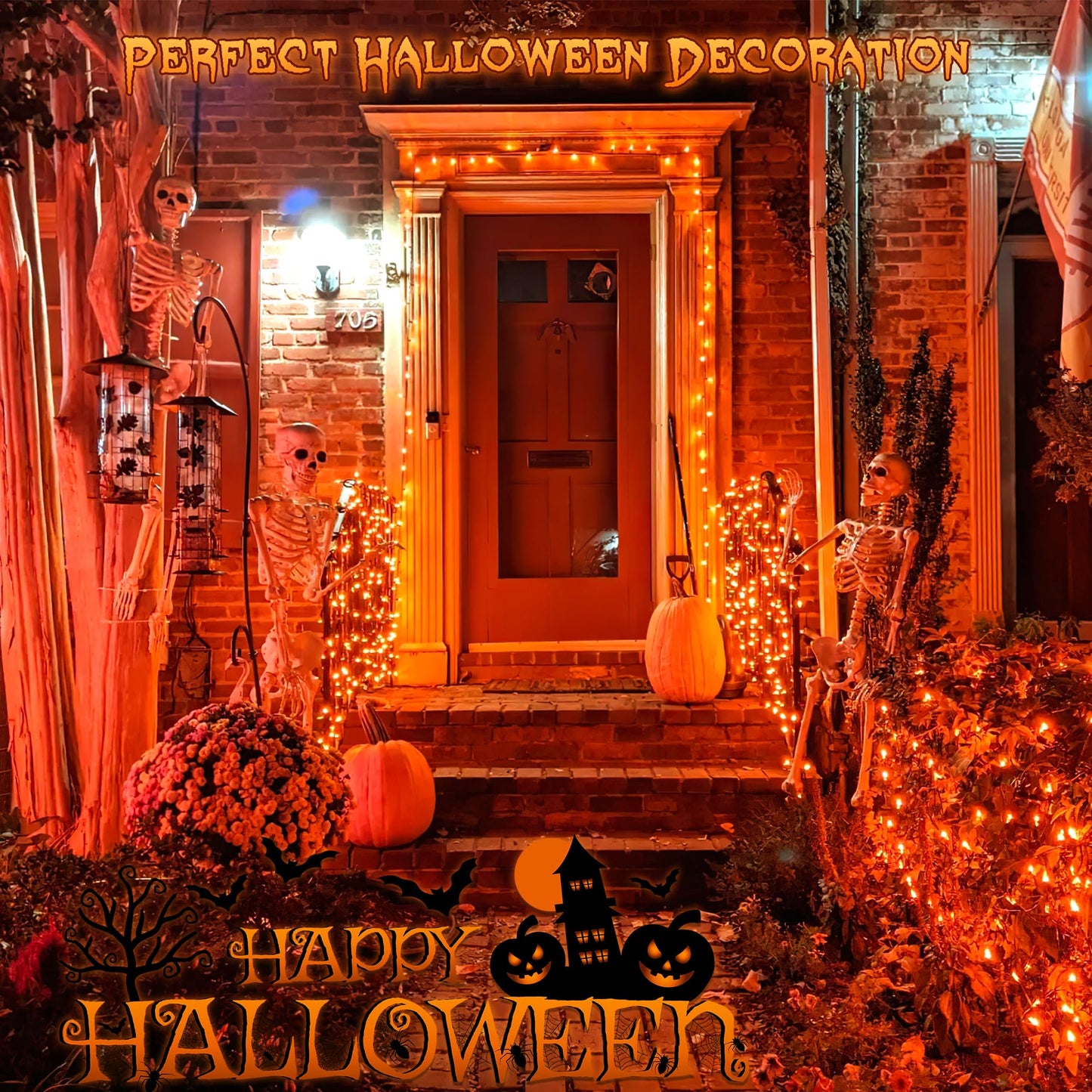 ?oohaha Solar Halloween Lights Outdoor,2 Pack Each 33Ft 100LED Orange Halloween Lights,Copper Wire Solar Powered Fairy String Lights 8 Modes