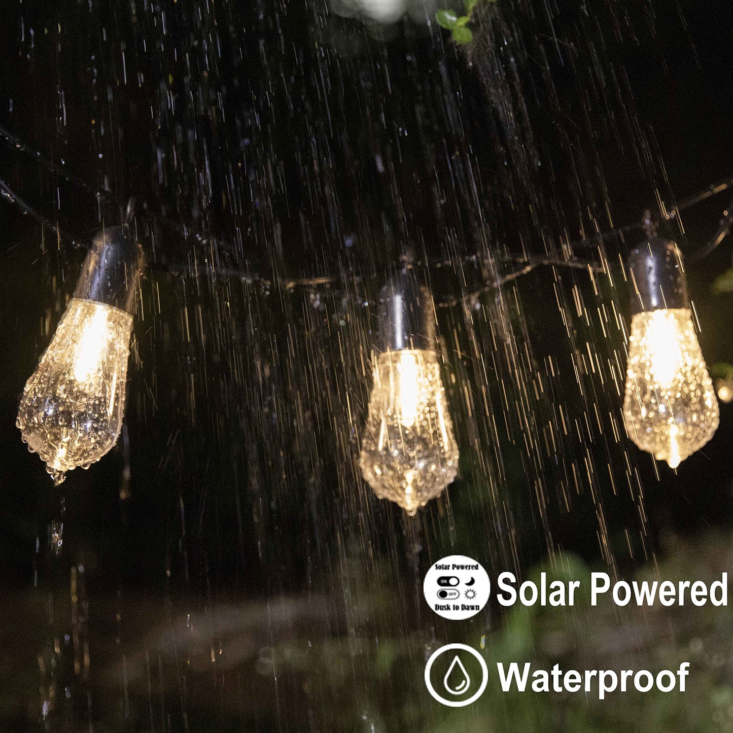 Solar Outdoor String Lights, 25FT Patio Lights String Waterproof with 20 Warm White LED Shatterproof ST58 Bulbs, Perfect for Garden, Backyard