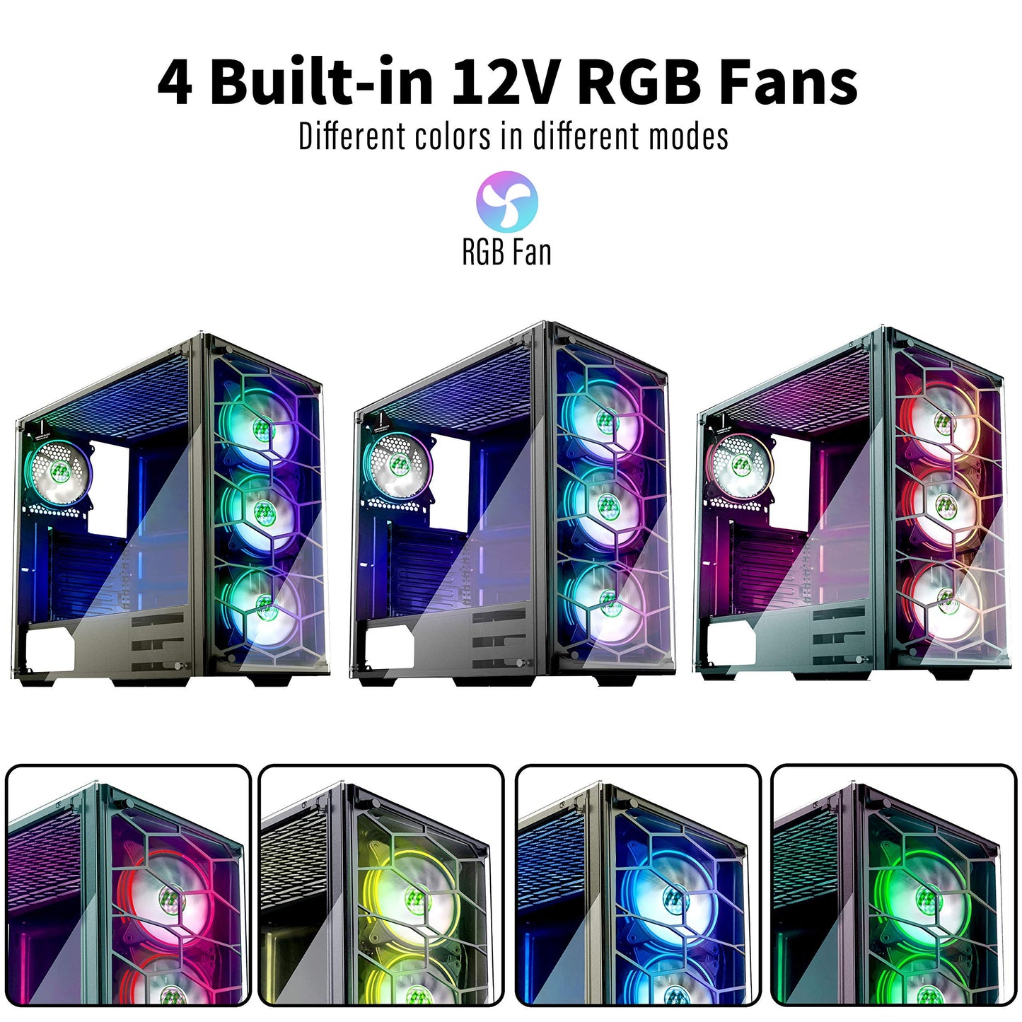 MUSETEX USB 3.0,ATX Mid-Tower Chassis Pre-Installed Voice Remote Control & 2 Translucent Tempered Glass Panels, Decent Cable Management/Airflow Gaming