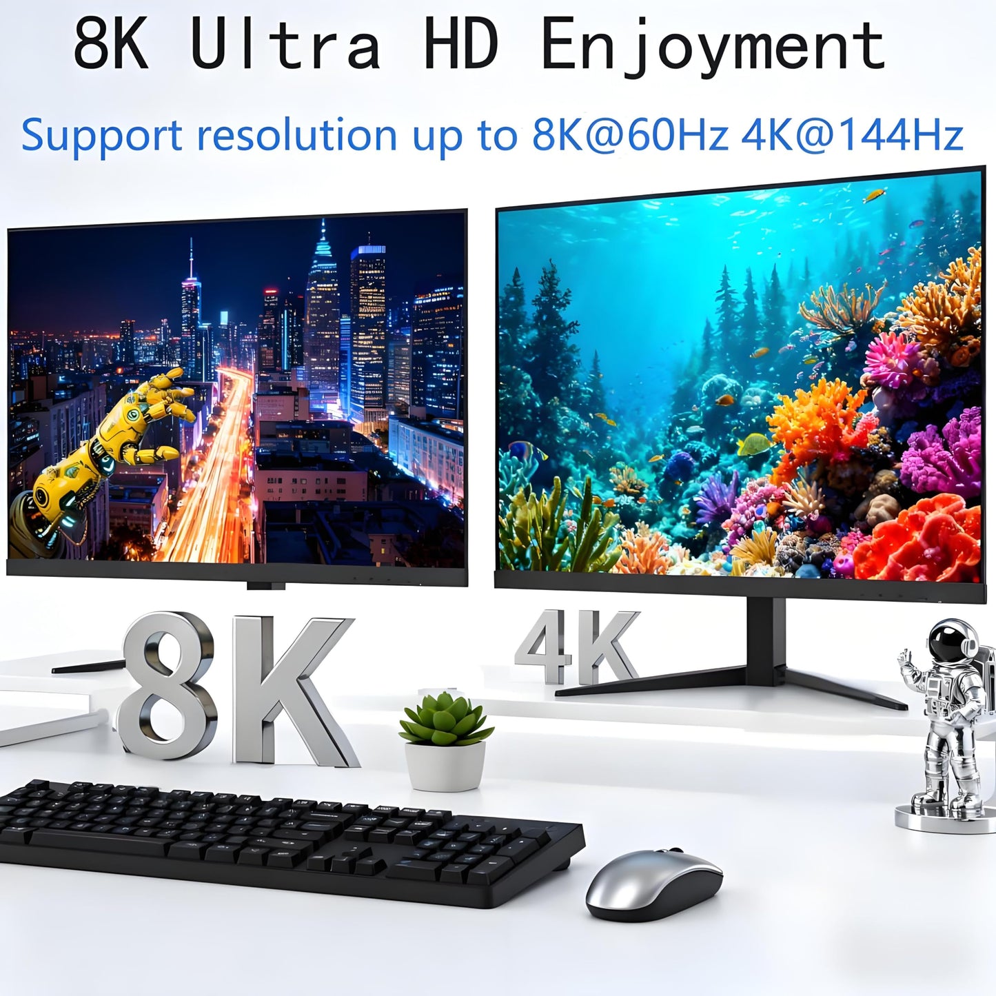8K KVM Switch 3 Monitors 2 Computers 8K@60Hz 4K@144Hz,3 Monitors KVM Switch for 2 Computers Sharing Triple Monitors,Keyboard,Mouse,Printer