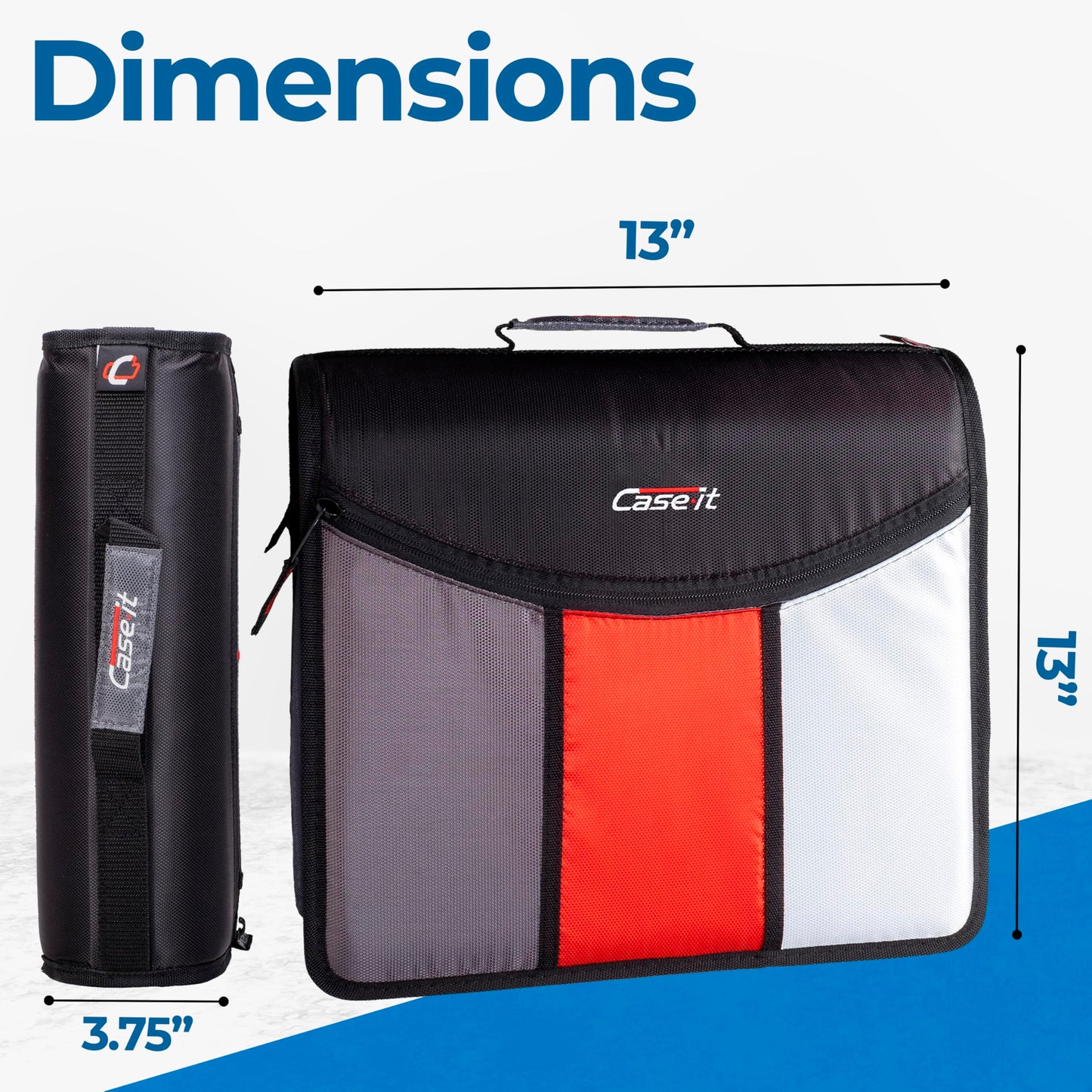 Case-it The Mighty Zip Tab Zipper Binder - 3 Inch O-Rings - 5 Color Tab Expanding File Folder - Multiple Pockets - 600 Sheet Capacity - Comes