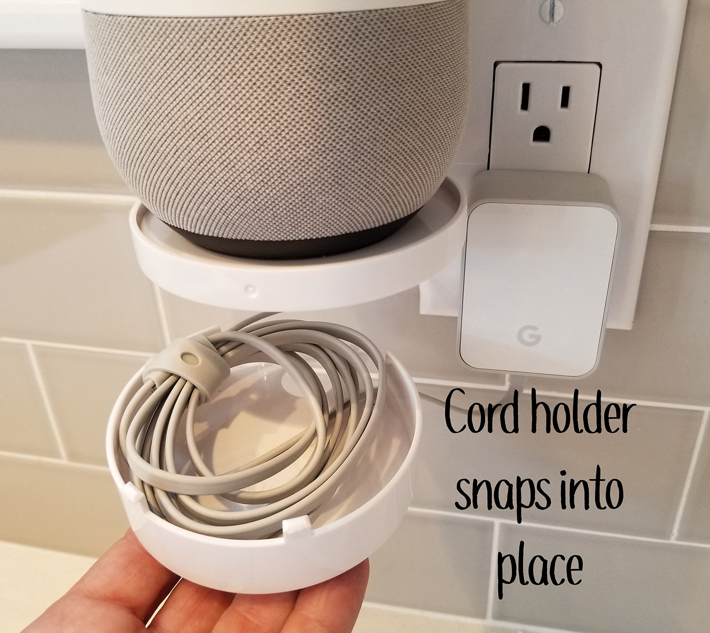 Mount Genie Smart Home Outlet Shelf: Hidden Cord Storage and Extra Custom Short Cords Great for Google Home, Nest, Security Cameras, Smart Speakers