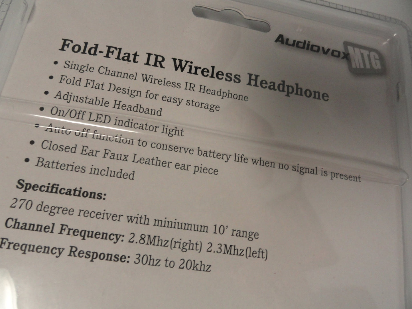 Audiovox Single Channel Wireless Fold-Flat Headphones with Batteries