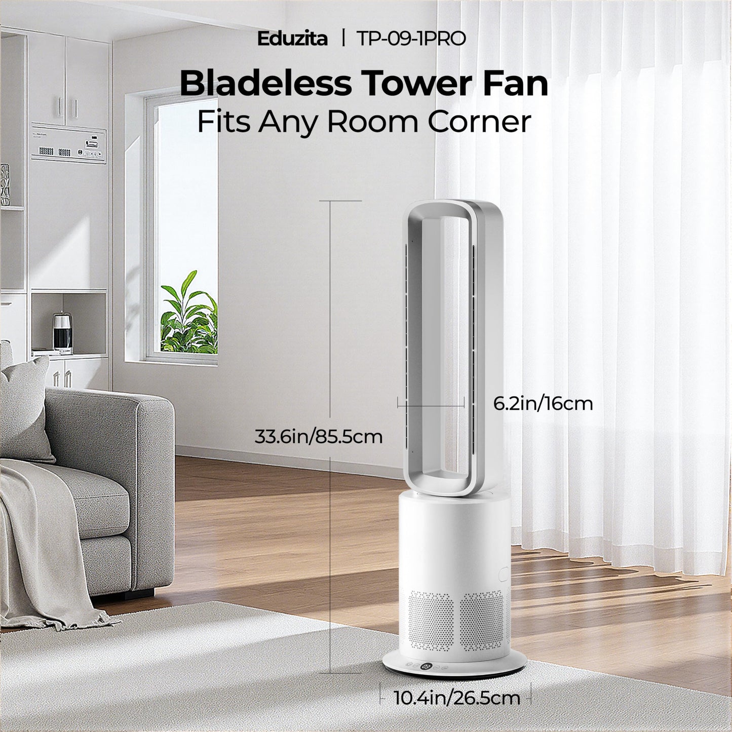 Xcity TP09Pro Bladeless Tower Fan, 3-in-1 Air Purifier, Space Heater & Cooling Fan, Remote Control, HEPA H13 Filtration for Bedroom & Home Office