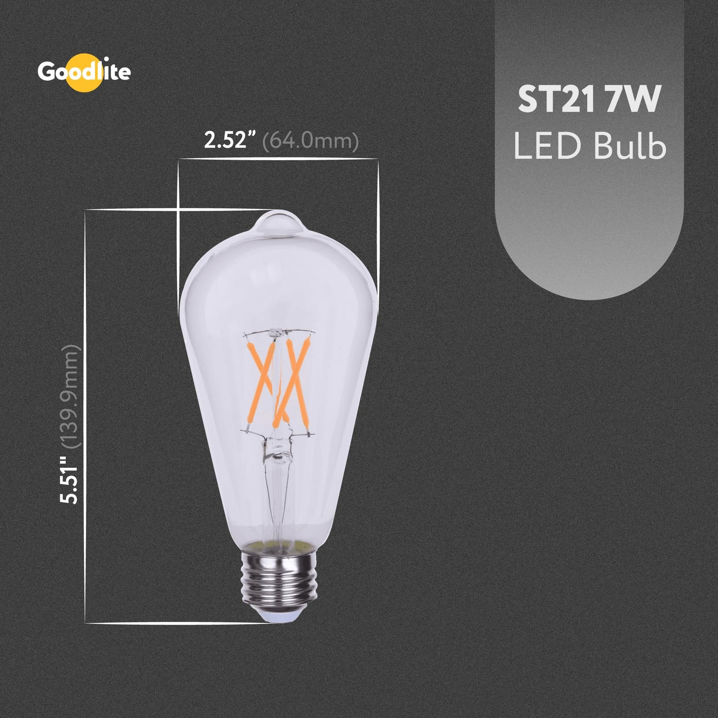 Goodlite G-83474 ST21 Clear Led Light Bulb, 7W= 80W Equivalent 850 Lumens Warm White 2700K E26 Base Dimmable
