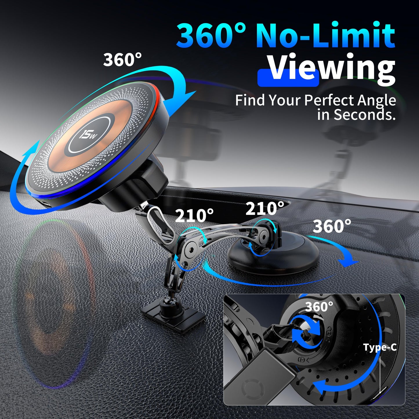 Magnetic Phone Holders for Your Car, 15W Fast Charging Car Charger, 2 in 1 Wireless Mag Safe Car Mount Stick on Dashboard Windshield, Car Accessories