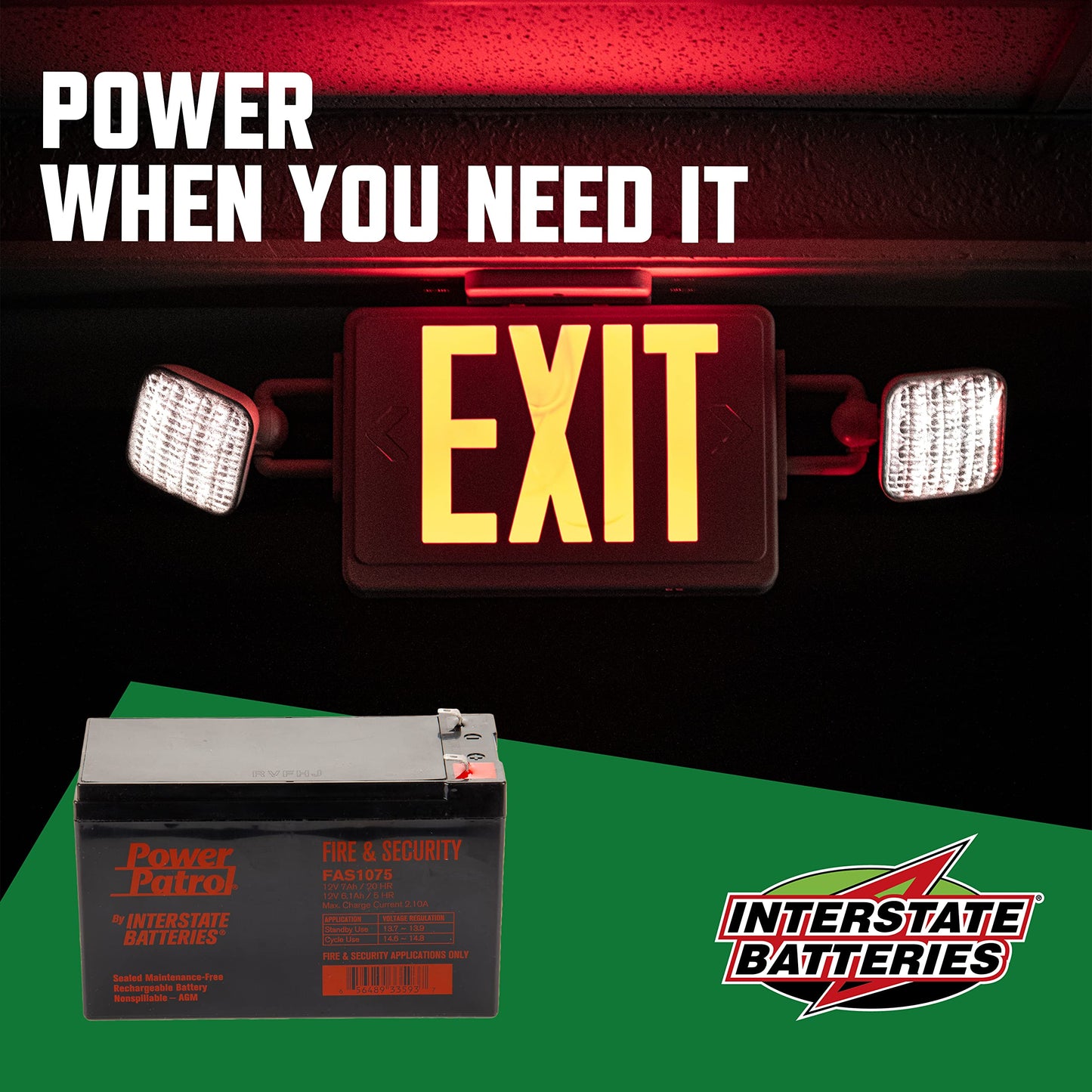Interstate Batteries 12V 7Ah Fire & Security Battery (F1 Terminal) SLA AGM VRLA Power Patrol Rechargeable Replacement for Fire Alarms, Security…