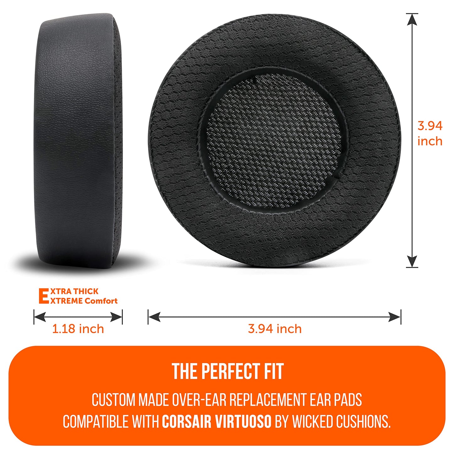 WC Freeze Virtuoso - Hybrid Fabric Cooling Gel Replacement Earpads for Corsair Virtuoso Gaming Headset, Made by Wicked Cushions, Improved Durability
