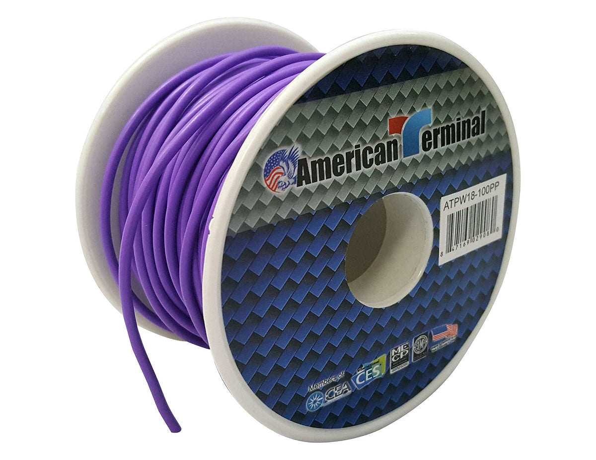 American Terminal ATPW18-100PP 18 Gauge Primary Wire, Purple