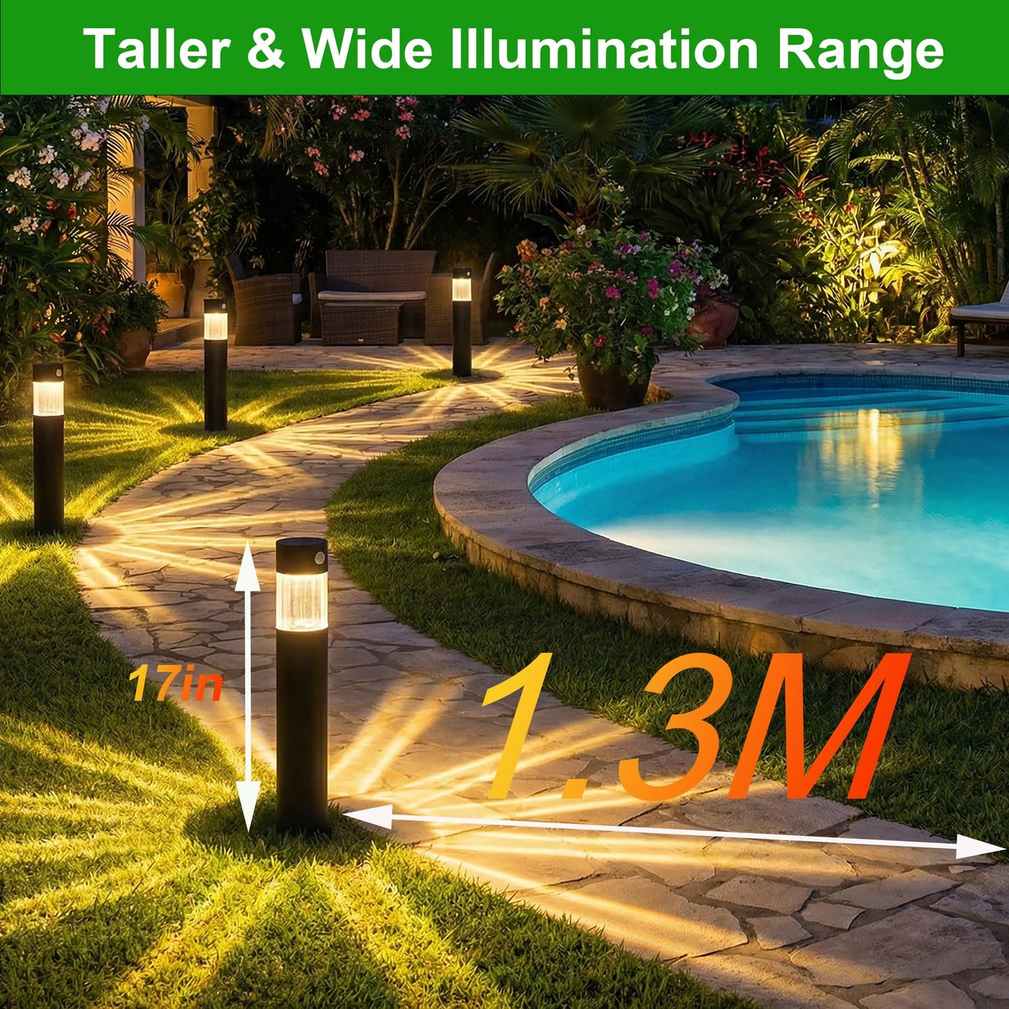 pearlstar Taller Outdoor Solar Pathway Lights Motion Sensor 4pack Large Bright 100LM Solar Landscape Lighting IP65 Waterproof for Walkway Lawn Path