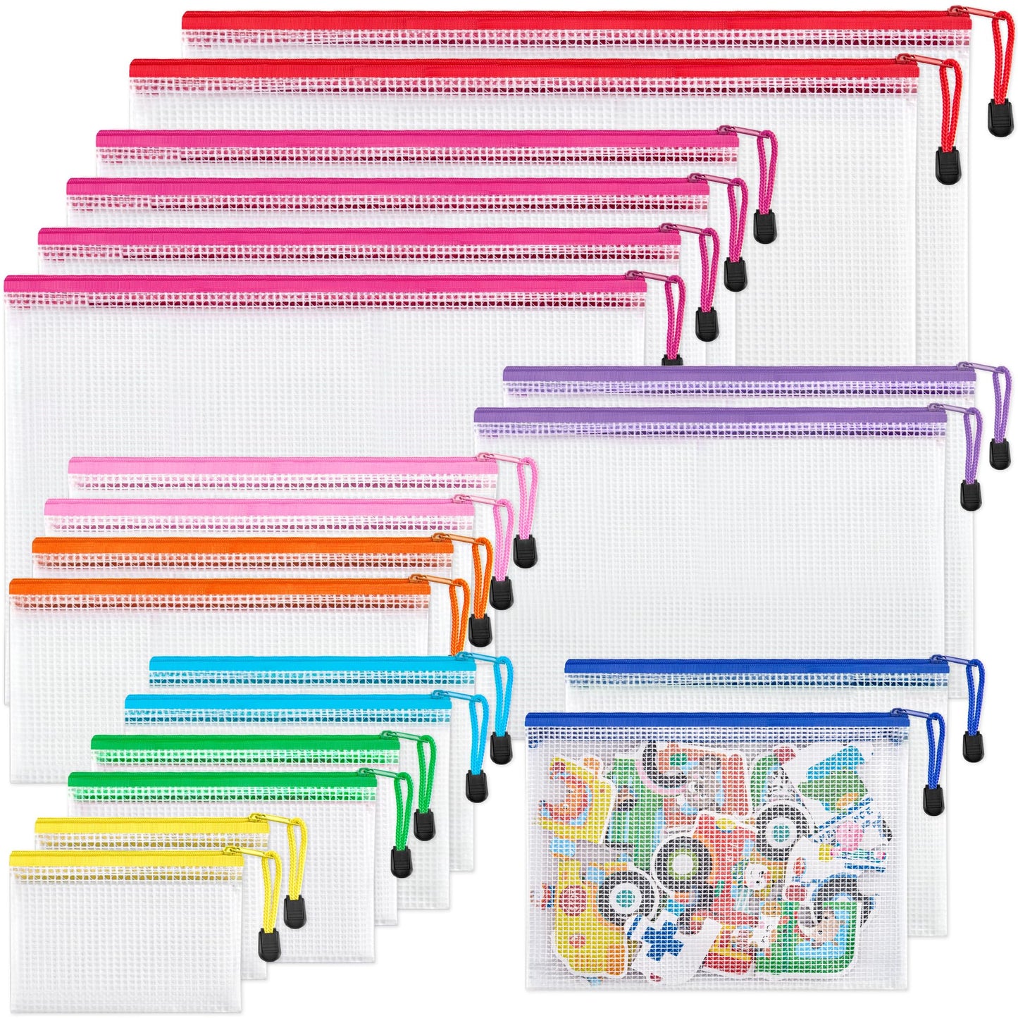 JARLINK 20 Pcs Mesh Zipper Pouch Bags, 8 Sizes Waterproof Zipper Bags