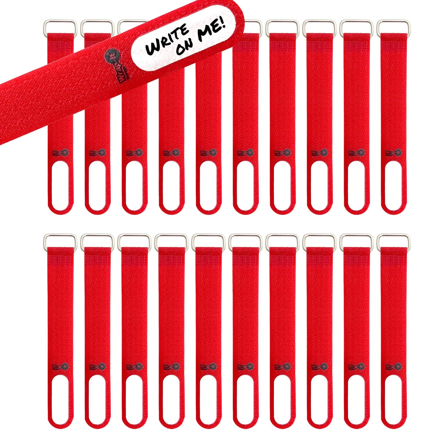 Wrap-It Storage Cinch-Straps, 5" 20 Pack (Red), Features Metal Buckle and Write on Label for Easy Cord Identification and Cable Management, Reusable