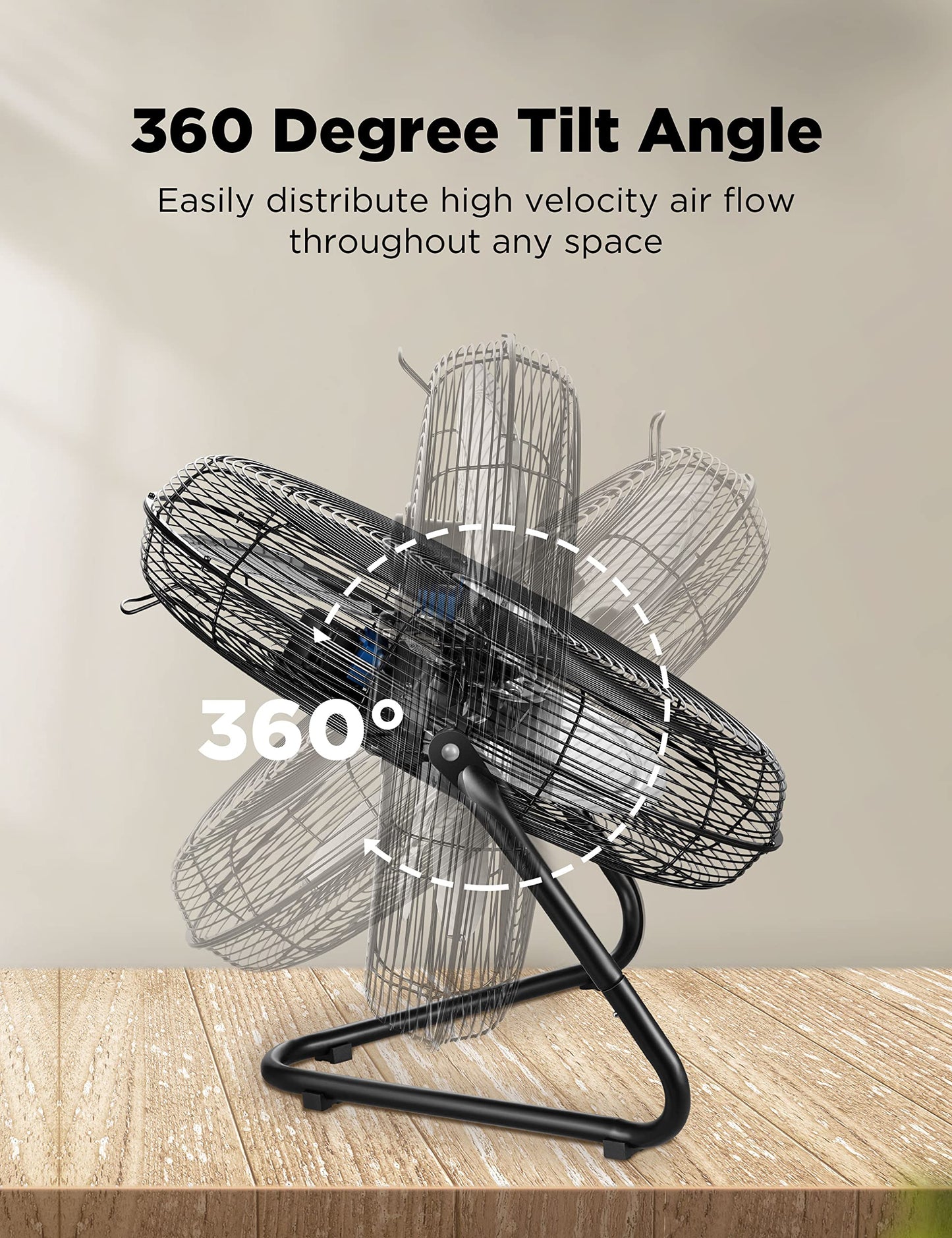 Pelonis Fan 20 Inch Floor Fan | Heavy Duty All Metal High Velocity Floor Fan with 3-Speeds| Adjustable Tilting Head | Quickmount Bracket for Home