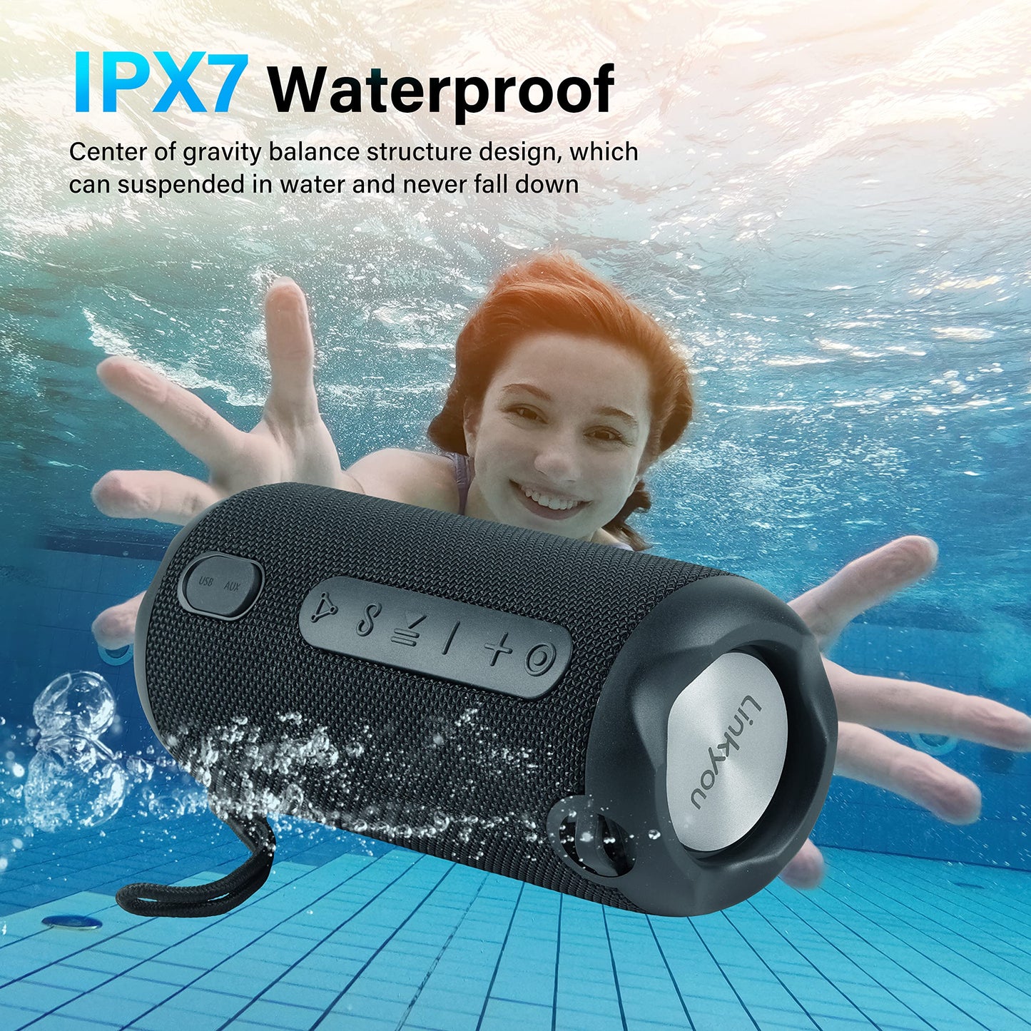 Generic Linkyou Bluetooth Speakers Portable Wireless Speaker with 30W Stereo Sound, Upgraded Portable Speaker Black, IPX7 Waterproof Shower Speaker