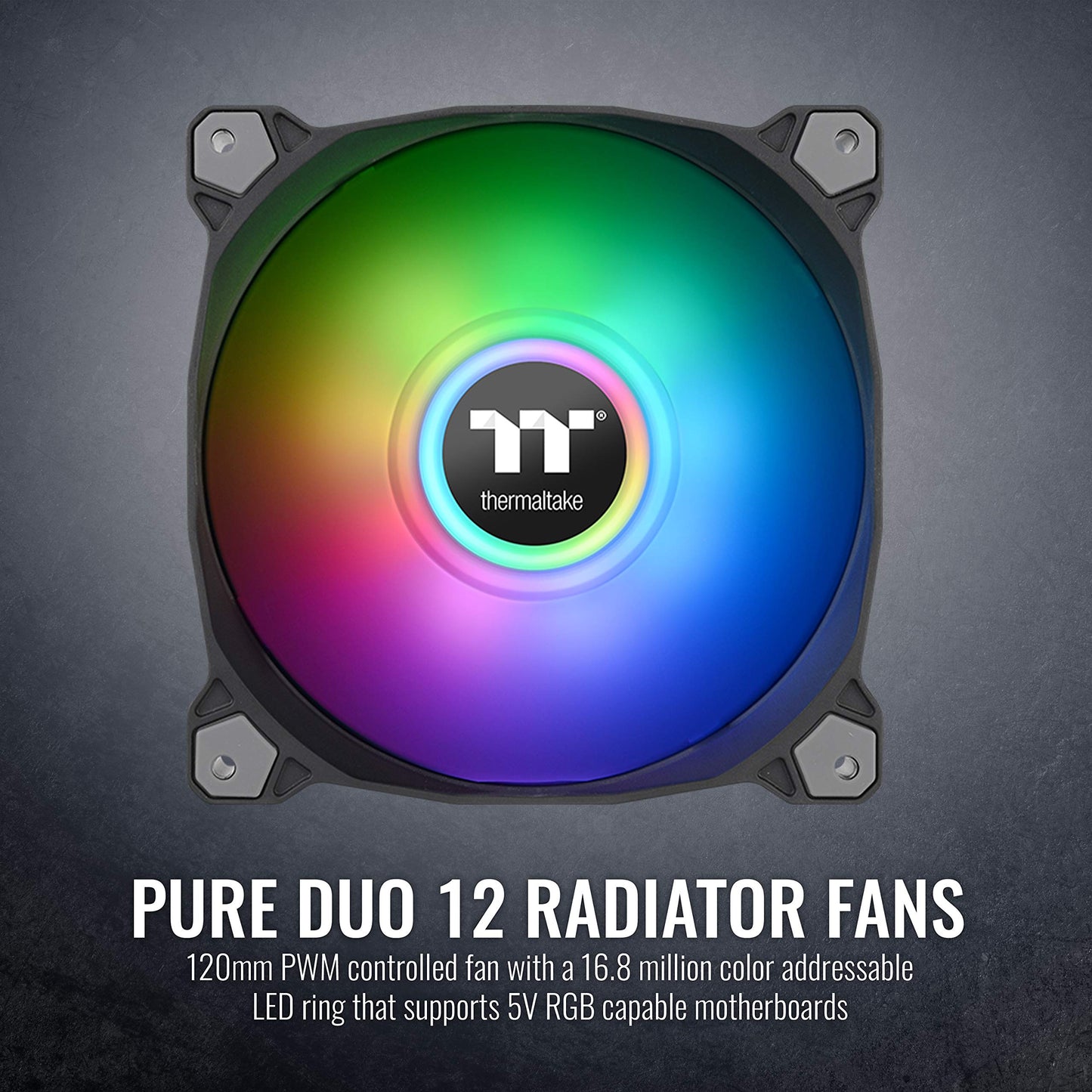 Thermaltake Pure Duo 120mm 16.8 Million RGB Color 5V ARGB Motherboard Sync 2 Light Rings 18 Addressable LED 9 Blades Hydraulic Bearing Case/Radiator