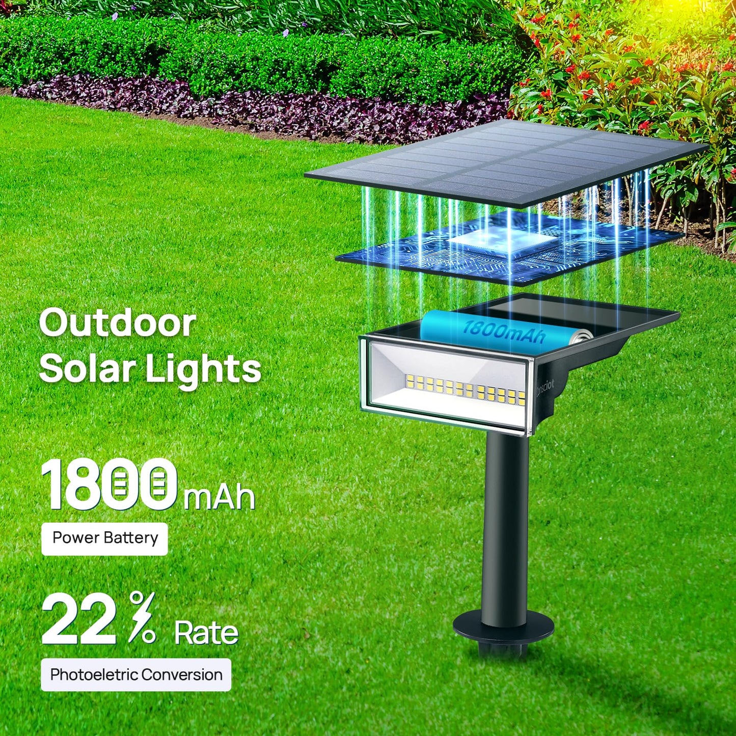 Consciot Solar Lights Outdoor, 6500K Daylight Solar Spotlights, Waterproof Landscape Lighting for Yard, Garden, Tree, Pathway, House, Patio, Outdoor