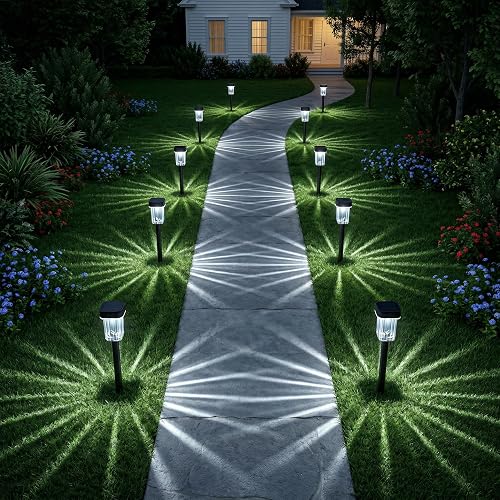 LIANGLOME Solar Pathway Lights Outdoor 12 Pack - IP55 Waterproof Solar Powered Garden Lights 6000K Cold White LED, Auto On/Off Outdoor Solar Lights