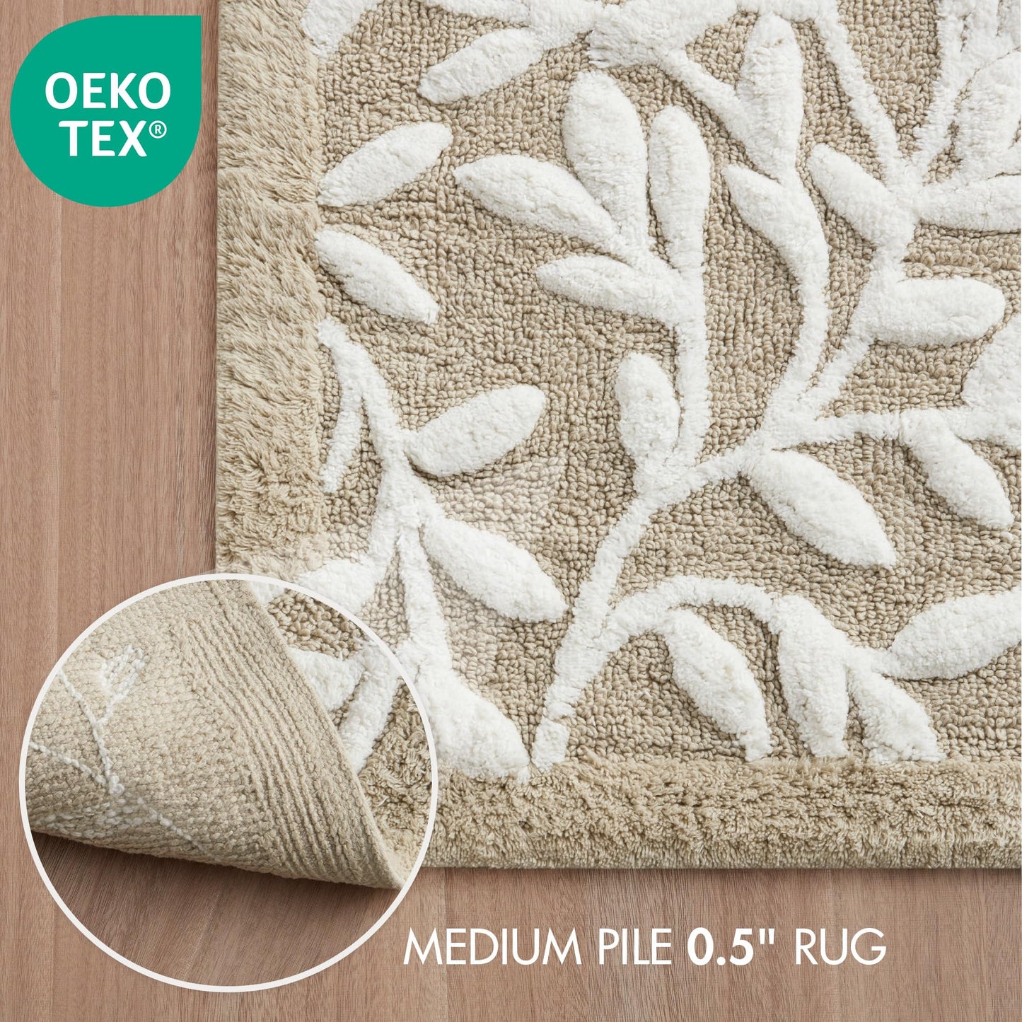 Madison Park Serene 100% Cotton Tufted Bathroom Rug - High & Low Tufting Floral Leaf Design, Quality Luxurious Plush Medium Pile Bath Mat Absorbent…