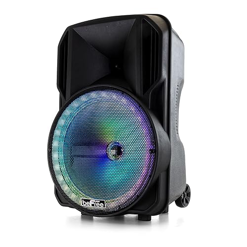 beFree Sound 12 Inch Bluetooth Rechargeable Portable PA Party Speaker with Reactive LED Lights Black