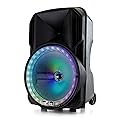 beFree Sound 12 Inch Bluetooth Rechargeable Portable PA Party Speaker with Reactive LED Lights Black