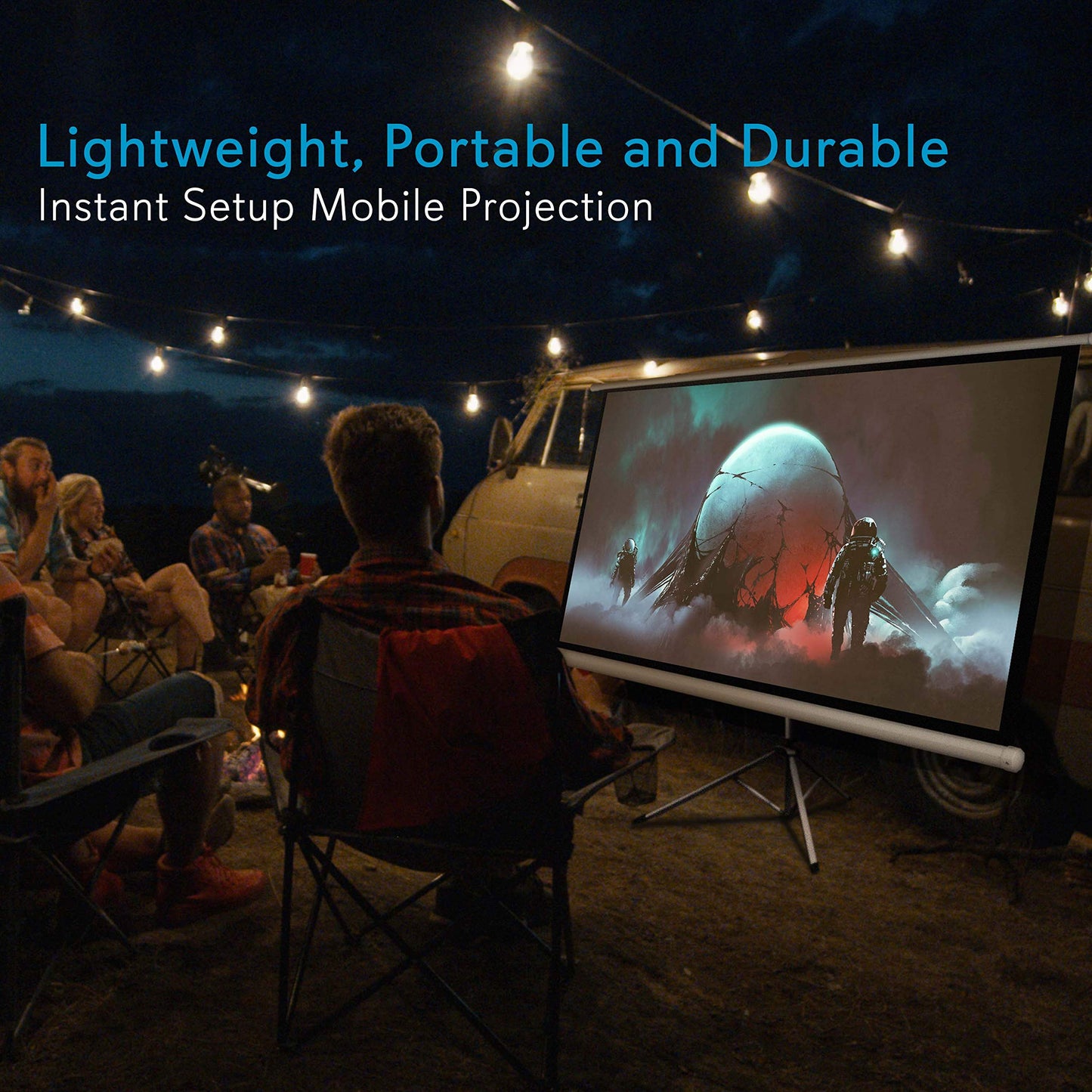 Pyle 50 Inch Portable Projector Screen with Tripod Stand - Lightweight, Durable, Easy Pull Setup Mobile Projection Screen with 4:3 Aspect Ratio, White