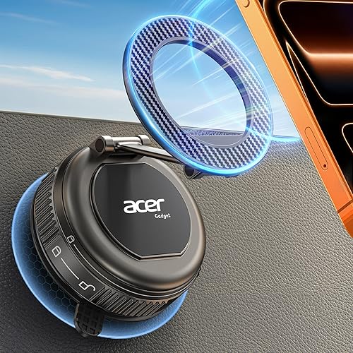 Acer Gadget Car Phone Mount, Magnetic Phone Holders for Your Car [Strongest 108+LBS Suction & 5000gf Magnetic, Carbon Fiber] 360° Adjustable Holder
