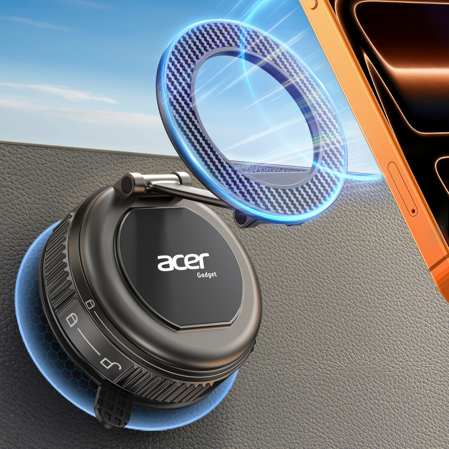 Acer Gadget Car Phone Mount, Magnetic Phone Holders for Your Car [Strongest 108+LBS Suction & 5000gf Magnetic, Carbon Fiber] 360° Adjustable Holder