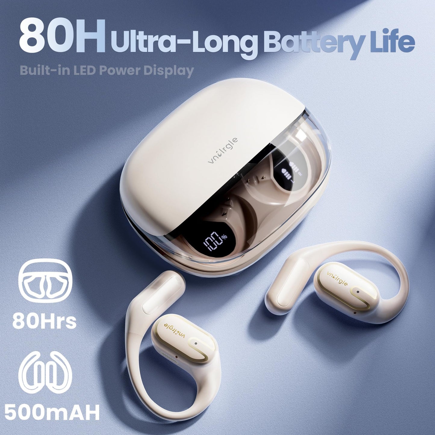 Open Ear Headphones Earbuds Wireless - 5.4 Bluetooth Ear Buds with LED Digital Display IPX7 Waterproof, Wireless Headphones Touch Control Air