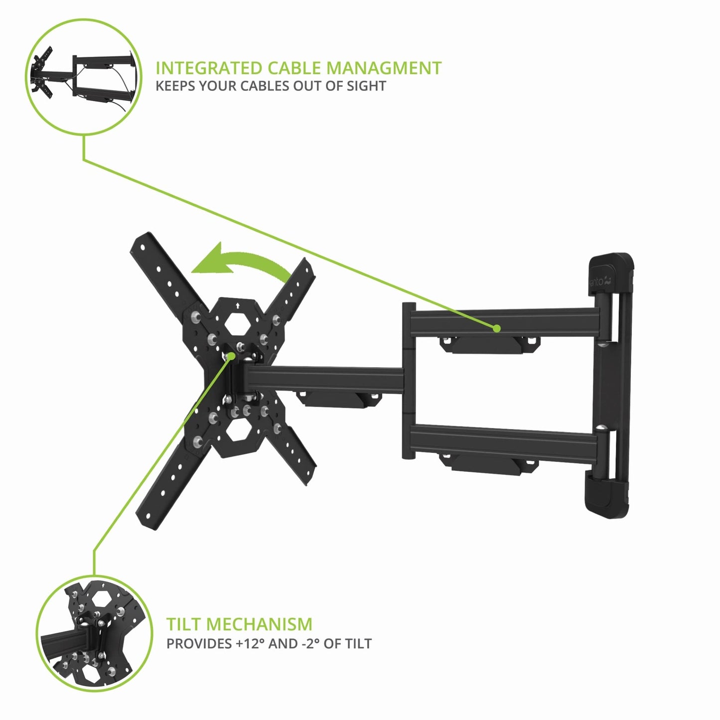 Kanto PS400SG Stainless Steel Outdoor Full Motion TV Mount for 30" to 70" TVs Up to 88 lb | Stainless Steel Arms | Integrated Cable Management | Low