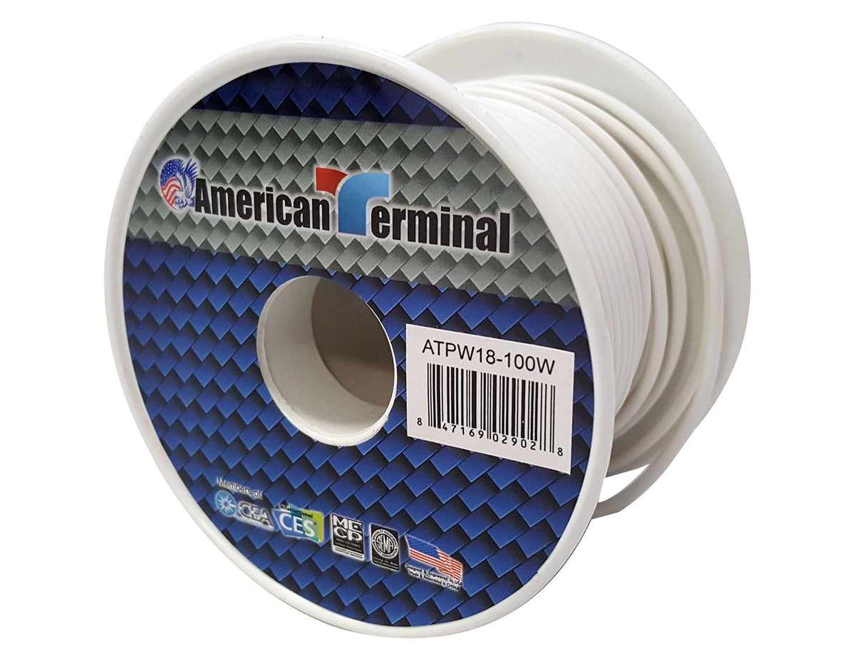 American Terminal ATPW18-100W 18 Gauge Primary Wire, White