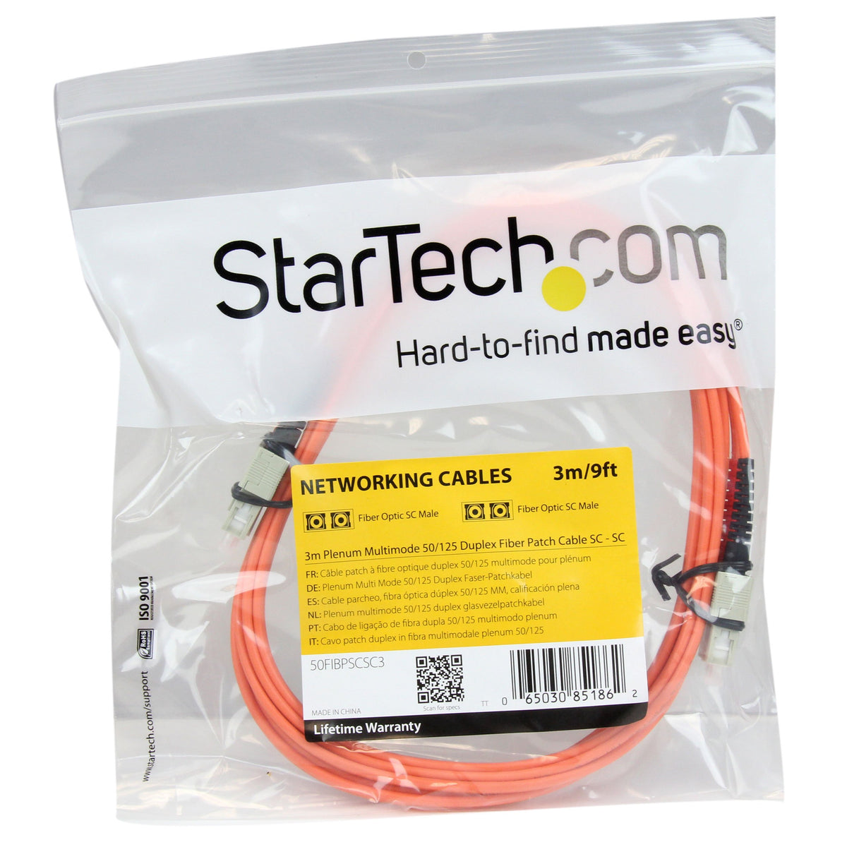 StarTech 3m OM2 Multimode Fiber, SC to SC, Plenum (50FIBPSCSC3)