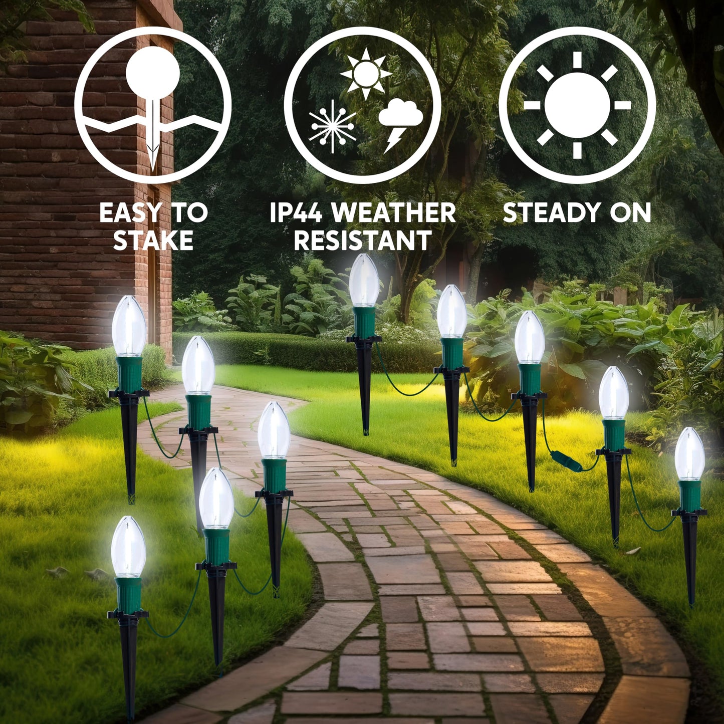 Joiedomi Christmas C9 Pathway Lights Outdoor Decorations 24 Packs, 30.75ft Xmas White Pathway Marker String Lights for Holiday Waterproof Outside Yard
