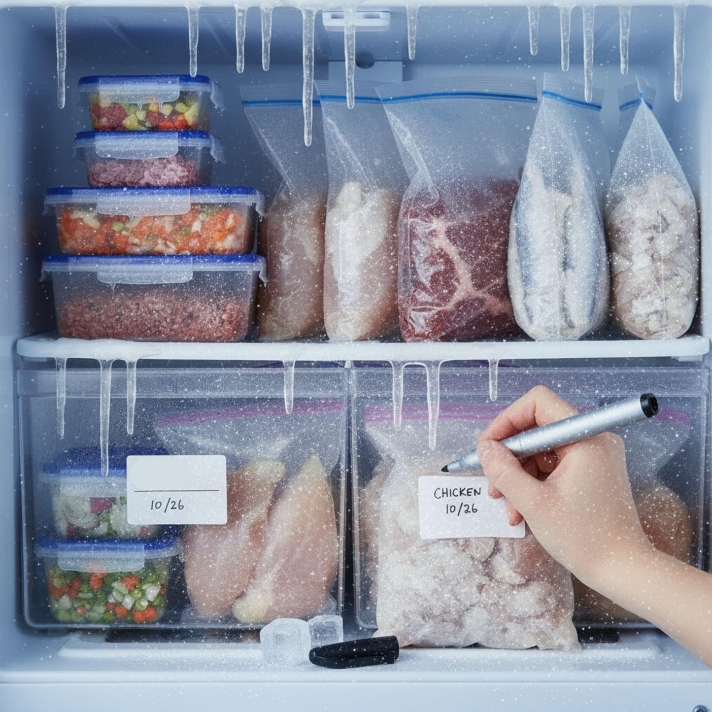 Cadie Permanent Freezer Marker Set of 2 - Waterproof Fast-Drying Black Ink Pens with Chisel Tip for Food Labeling, Fridge & Freezer Storage, Kitchen