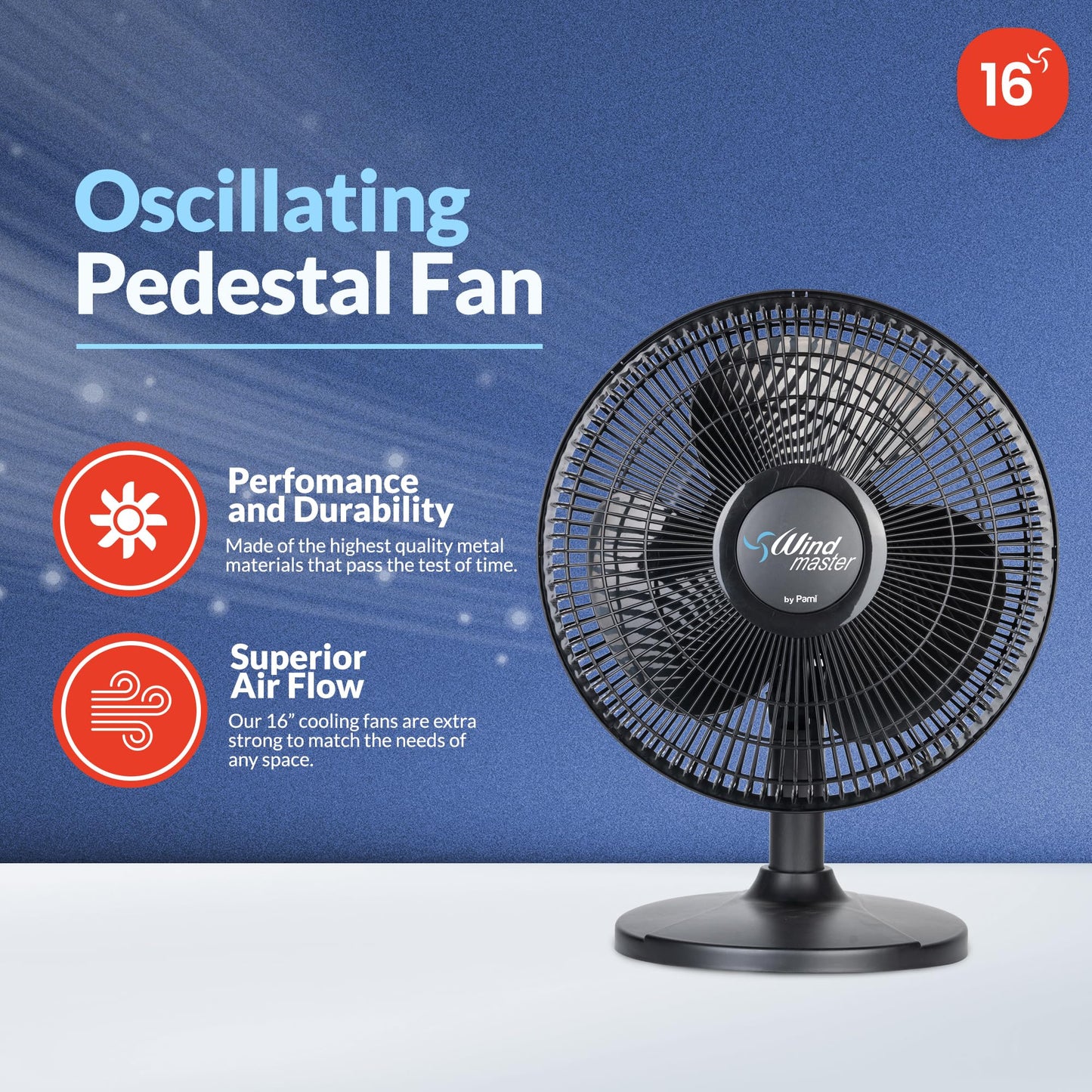 PAMI 16 in Oscillating Desk Fan,3 Speed,Adjustable Tilt,Portable,Black