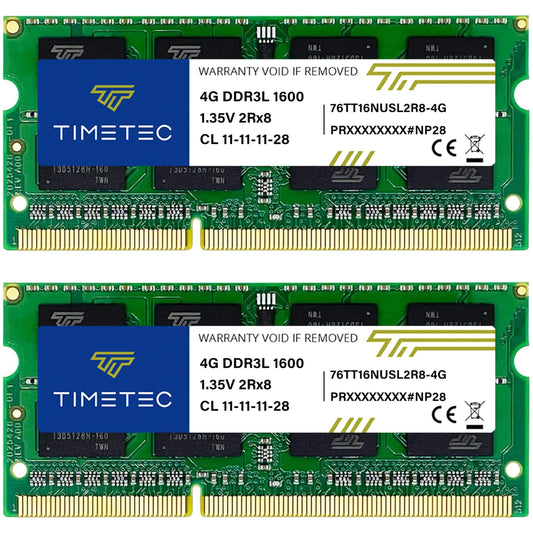Timetec 8GB KIT(2x4GB) DDR3L / DDR3 1600MHz PC3L-12800 / PC3-12800 Non-ECC Unbuffered 1.35V / 1.5V CL11 204 Pin SODIMM Laptop Notebook PC Computer