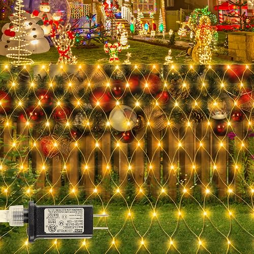 oopswow Christmas Net Lights Outdoor,9.8ft x 6.6ft Mesh Light Waterproof Tree Light,200Led Net String Lights Plug in with 8Modes Connectable