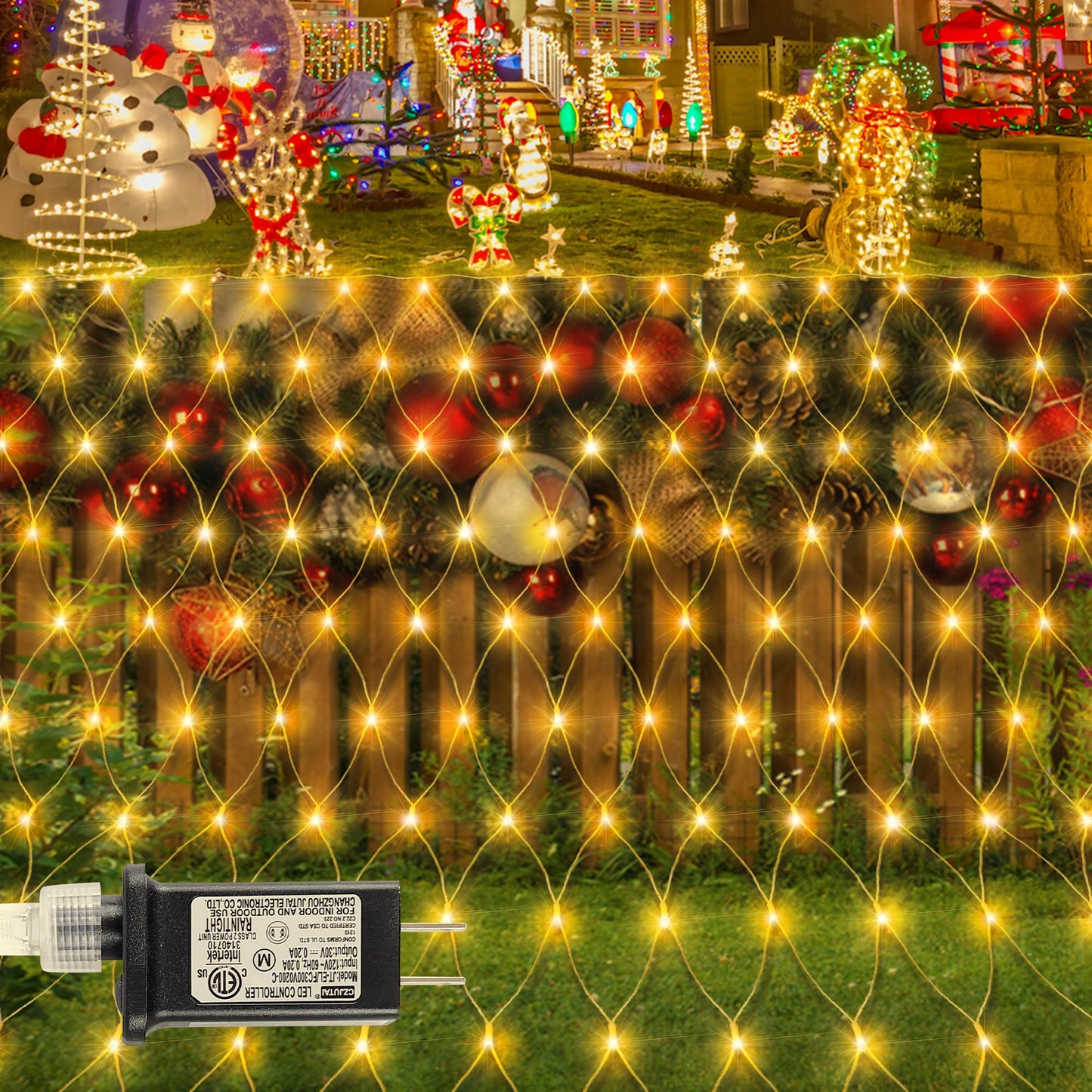 oopswow Christmas Net Lights Outdoor,9.8ft x 6.6ft Mesh Light Waterproof Tree Light,200Led Net String Lights Plug in with 8Modes Connectable
