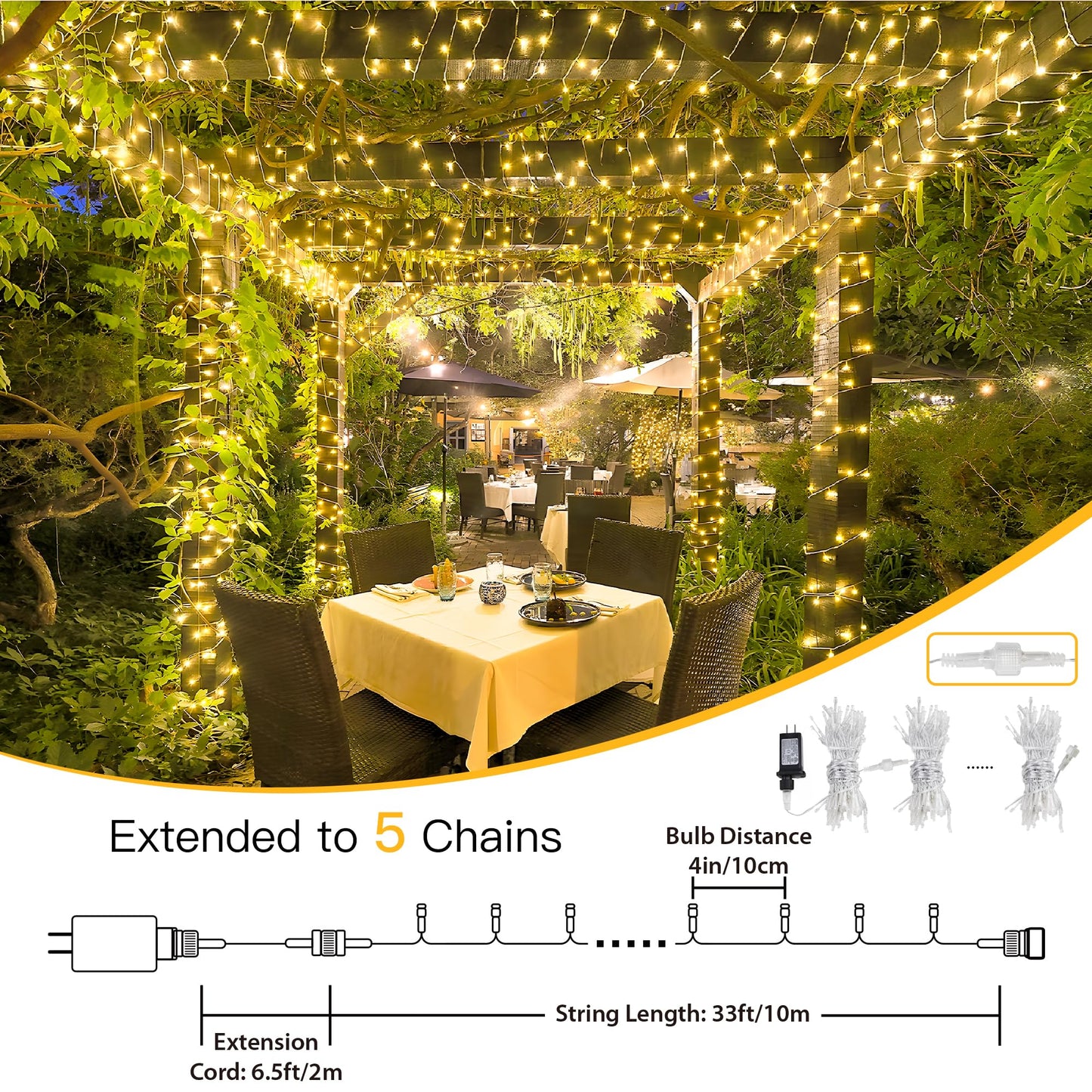 MYGOTO String Lights Indoor Bedroom, 33FT 100 LED Fairy String Lights Outdoor Waterproof, 8 Modes Memory Twinkle Christmas Light Plug in for Classroom