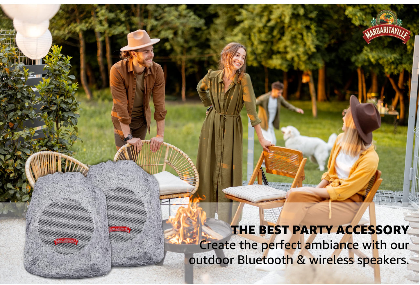 Margaritaville Outdoor Rock Bluetooth Wireless Speaker | Durable Bluetooth Speakers, Fantastic Yard or Patio Decor, IPX-4 Waterproof Rated, Granite