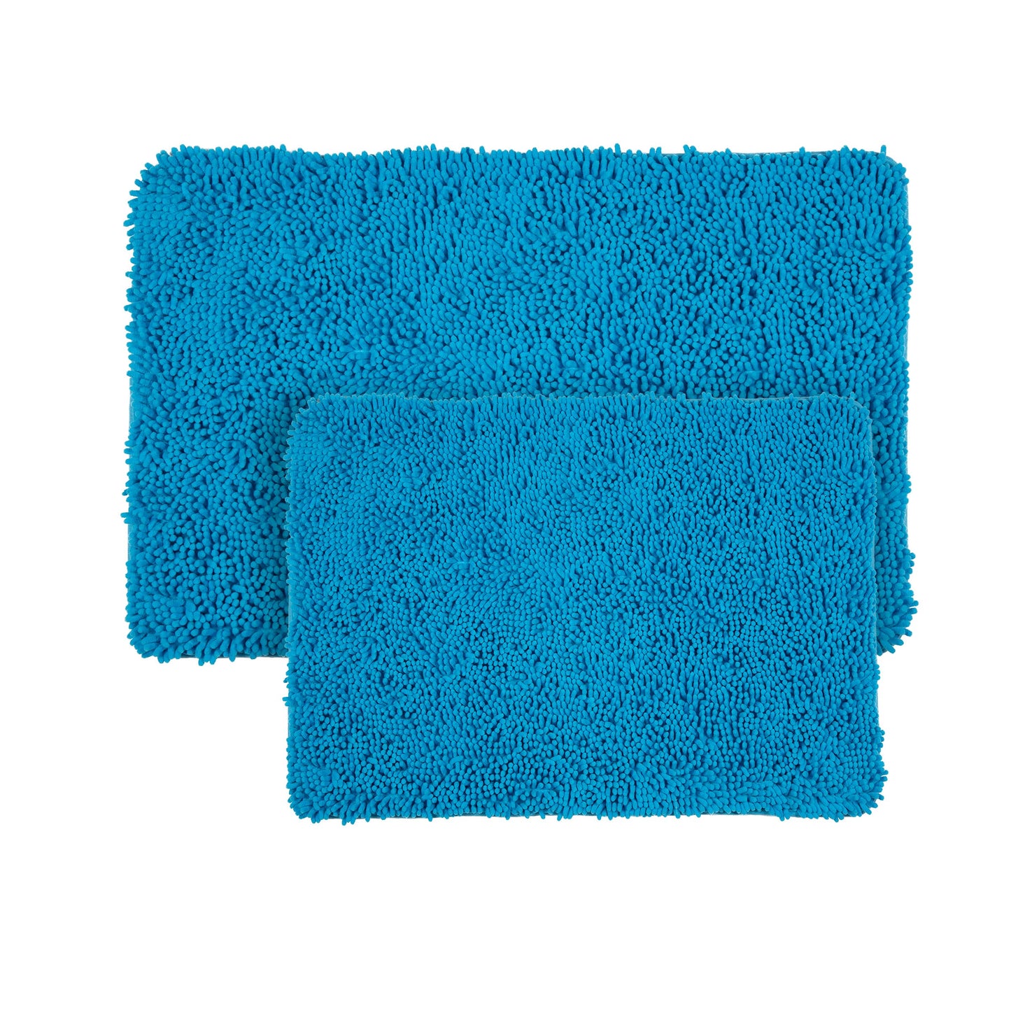 Bedford Home Blue 2 Piece Memory Foam Shag Bath Mat, 32"x21"x1.25"