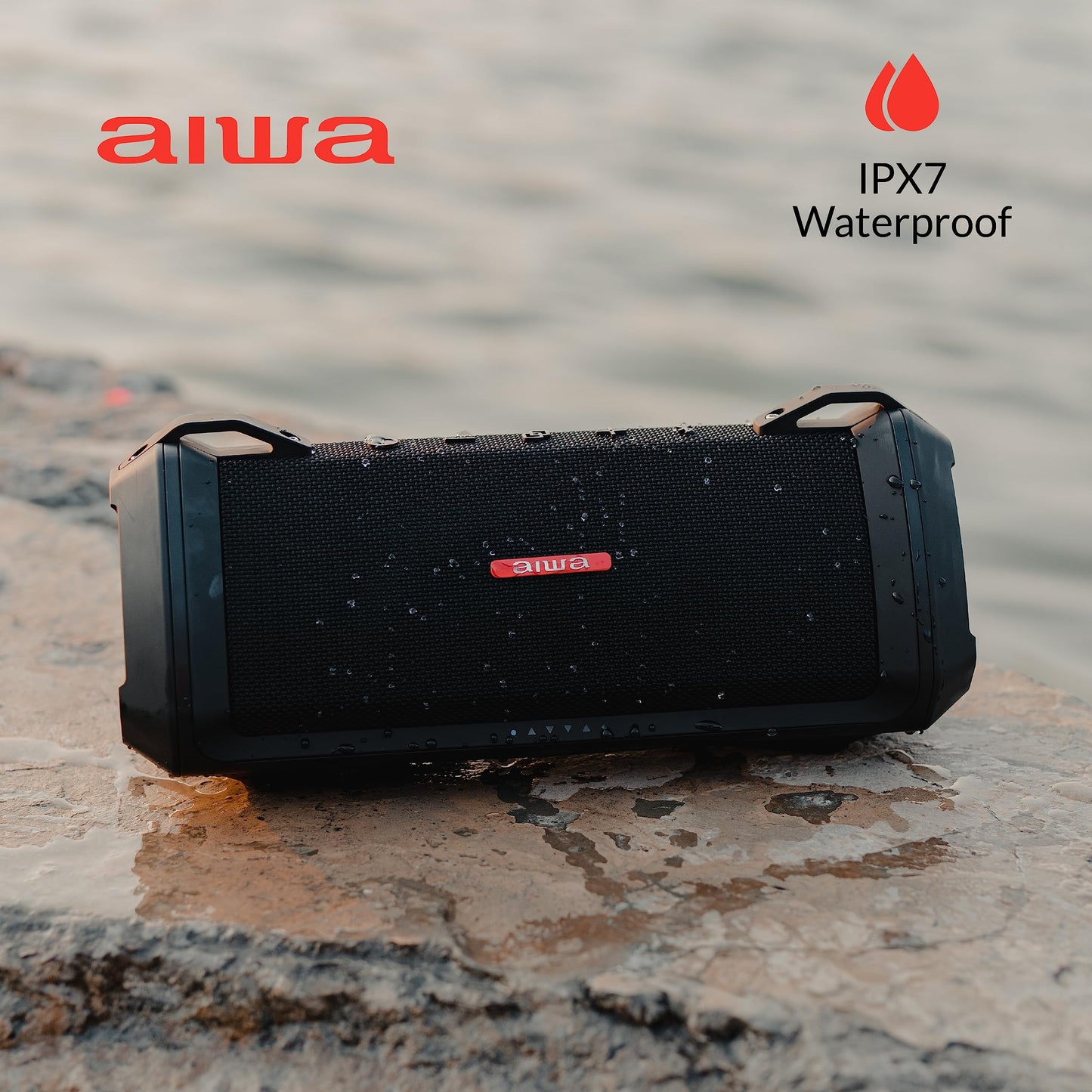 AIWA Exos-3 Waterproof Bluetooth Speaker, 60W Peak Power, 20-Hour Playtime, Stereo Sound, USB-C Charging, IPX7 Waterproof, Wireless Pairing, Perfect