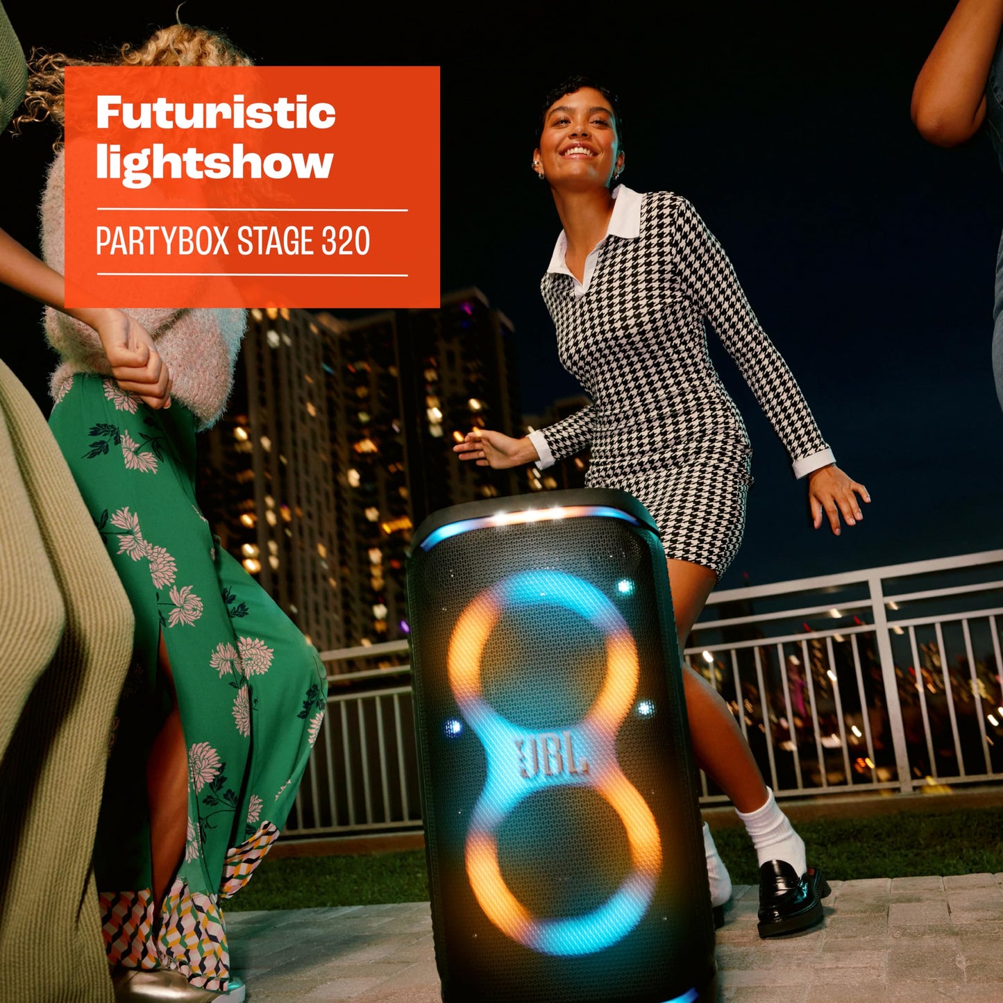 JBL PartyBox Stage 320 - Portable Party Speaker with Telescopic Handle & Wide, Sturdy Wheels, Powerful JBL Pro Sound, Futuristic lightshow, Up to 18
