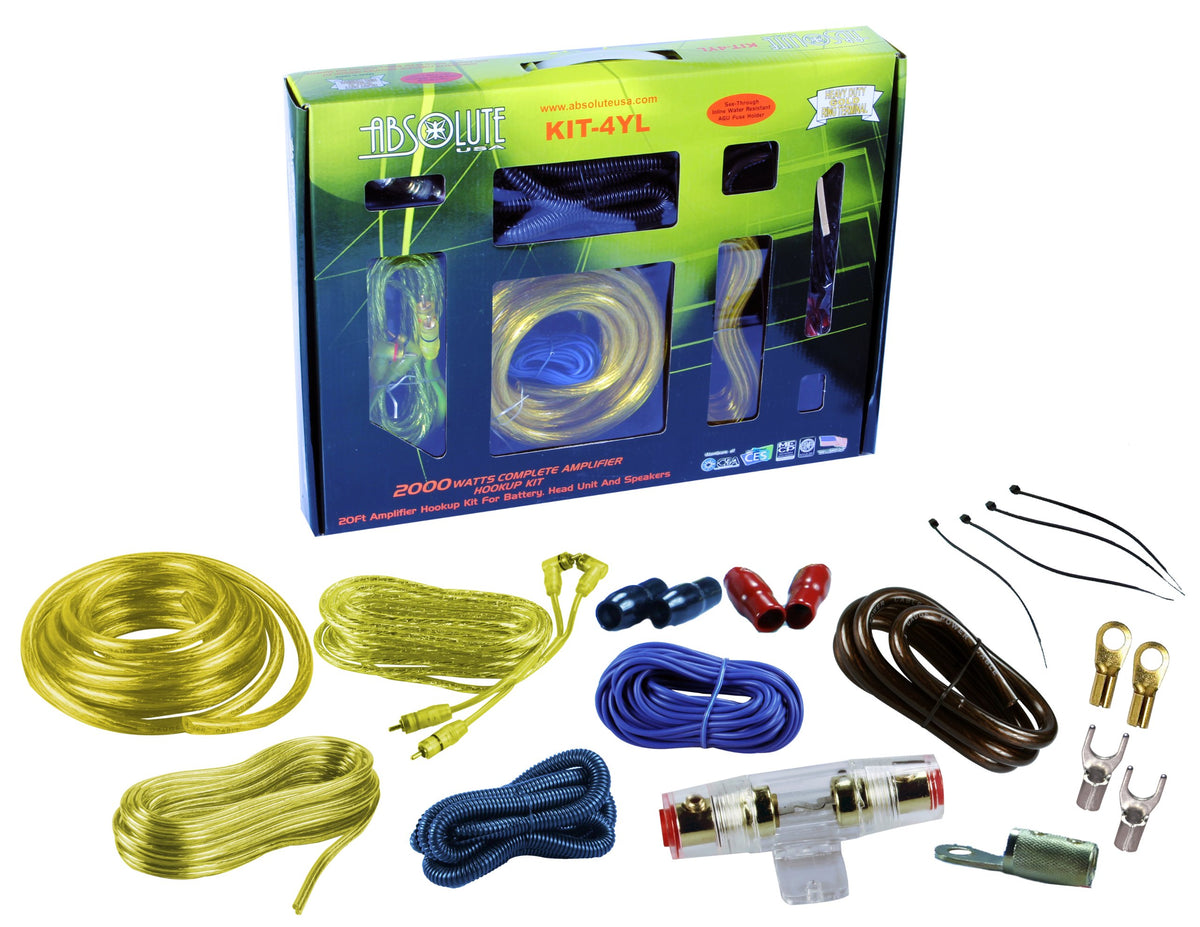 Absolute USA KIT-4YL 2000 Watts Complete Amplifier Hookup Kit (Yellow Color)