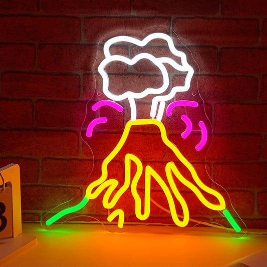 LIUOZHTEA Volcano Eruption Neon Sign Adjustable Multi-colored Volcano Light Up Sign Usb Powered LED Game Neon Sign for Bedroom Game Room Bar Pub Party