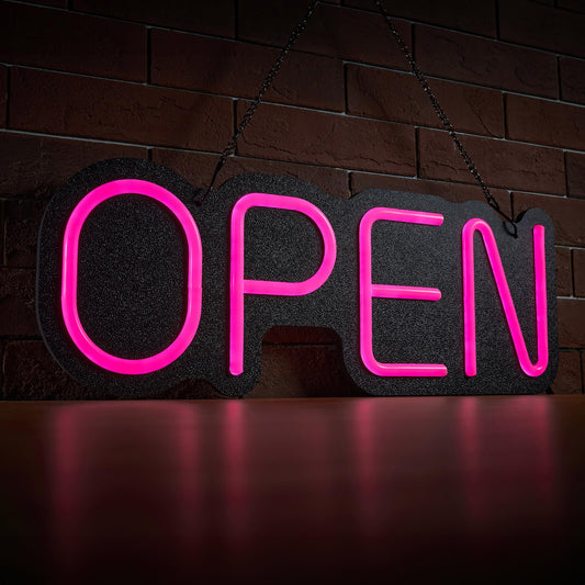 24 inch Neon Open Signs for Business, Open Sign with Textured Backboard LED Anti-Scratch Easy Dedust Neon Light for Business(Pink)