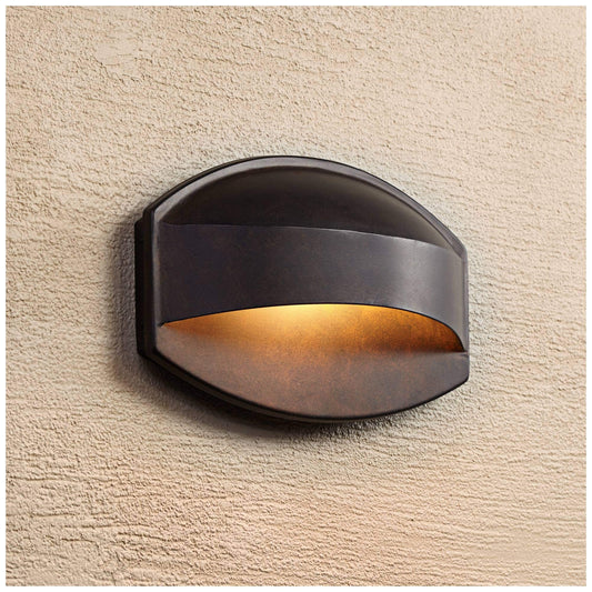 Possini Euro Design Xane Modern Outdoor Wall Light Fixture Halogen Bronze Metal 11" Eyebrow Curving Frame Dark Sky Design for Exterior House Porch