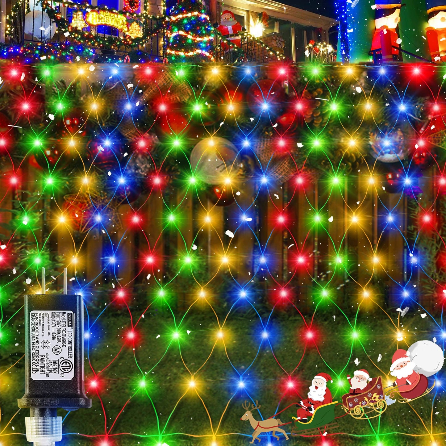 oopswow Garden Net String Lights, Outdoor 192LED 9.8ft x 6.6ft Multicolor Fairy Lights with 8 Modes, Waterproof for Patio, Tree, Fence, Wall, Lawn