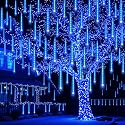 JOYIN Christmas Lights Outdoor,8 Tubes Meteor Shower Lights Blue,192 LEDs, Snowfall Icicle Cascading Rain Light for Christmas Tree Decorations