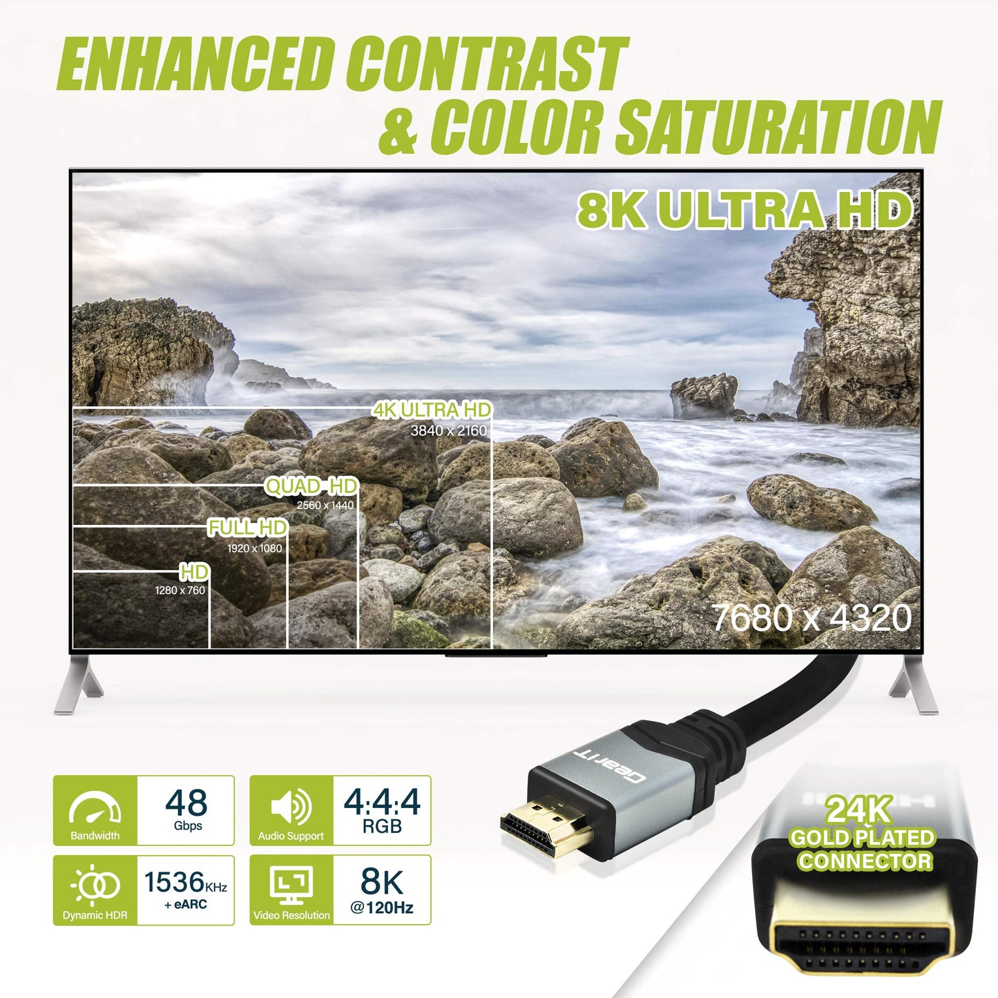 GEARit 10FT 8K HDMI 2.1 Ultra High Speed HDMI 48Gbps Cables Compatible with Apple TV Roku Netflix PlayStation Xbox One X Sony LG Samsung QLED 8K Q900